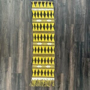 60x16 Midcentury Macrame Wall Hanging Tapestry Hand Woven Thread Art Vtg Lg Boho